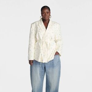 KBB by KAHLANA Women's 'The Erin Blazer' - White/Blue Floral XXL